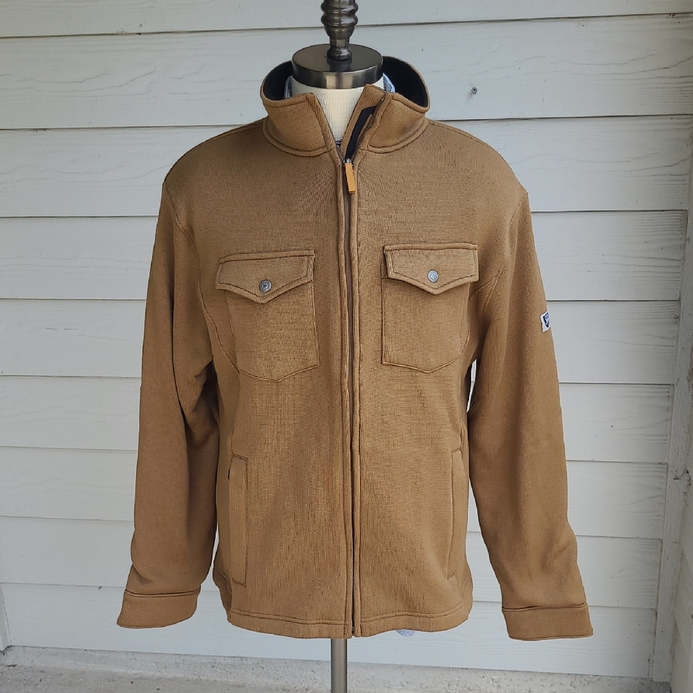 SCHAEFER Outfitter Ramshorn Tan‎ Brown Sz L Mens Zip Sweater Fleece Jacket NEW